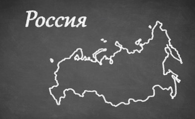 Russia map drawn on chalkboard