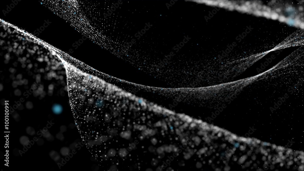 Poster loopable abstract particle background, 3d render with depth of field, glow and randomize elements