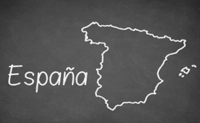 Spain map drawn on chalkboard