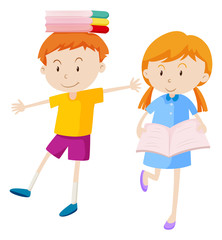Boy and girl with books