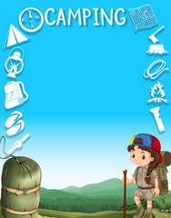 Border design with girl camping out