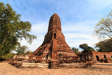 Stupas pagoda, pagoda sculpture of Buddha at Wat Worachet Temple ,The Ancient Siam Civilization of Ayutthaya Thailand