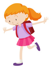 Little girl with backpack on her back