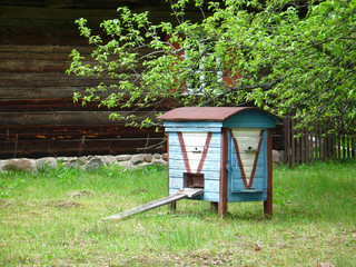 Blue hive in the garden
