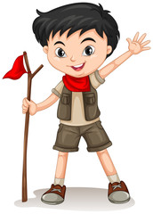 Little boy holding a walking stick