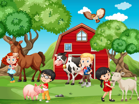 Children and farm animals