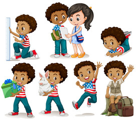 African american boy doing different activities