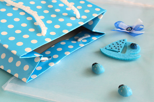 blue polka dot bag