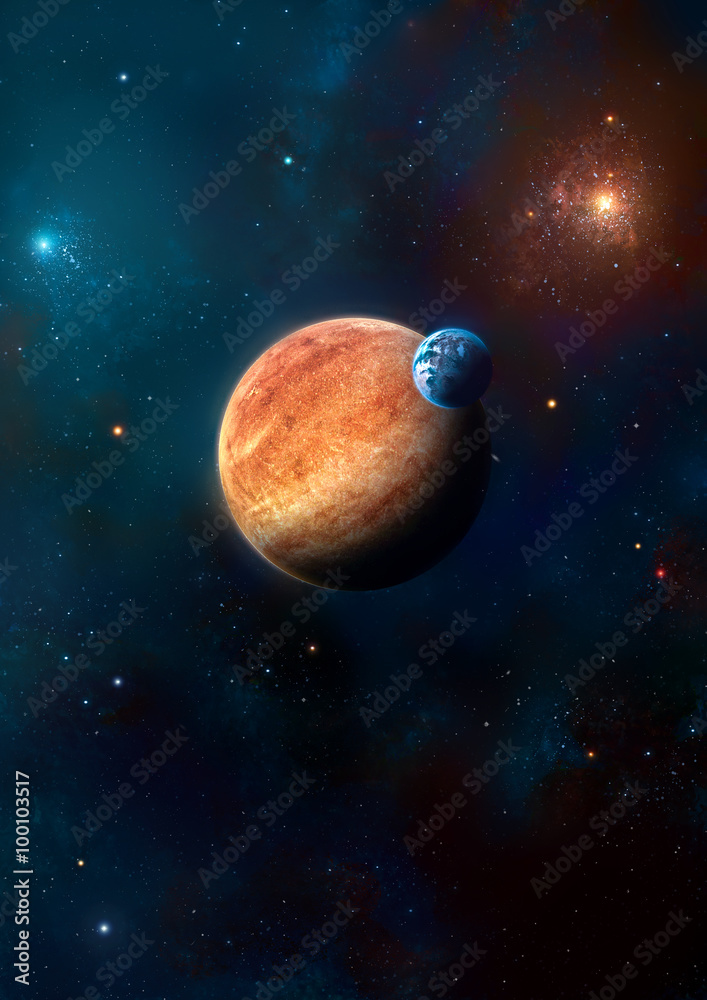 Poster image of two planets in the starry background