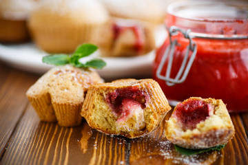 sweet muffins with fruit jam inside 