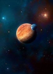 Fototapeta na wymiar image of two planets in the starry background
