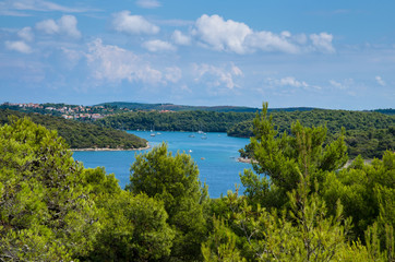 Croatian blue lagoon with boats