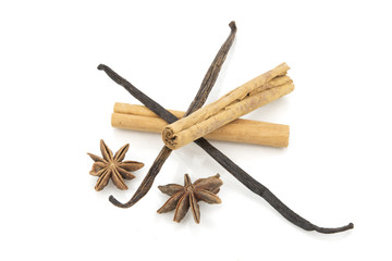 spices: star anise, vanilla beans, cinnamon sticks