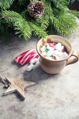 Christmas background with cup cocoa