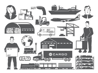 Logistics vector black and white icons