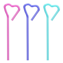 Drinking heart shaped colorful straws isolated over white backgr