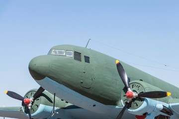 closeup part of the old plane with propellers