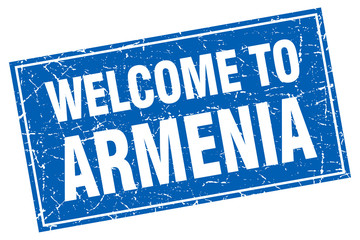 Armenia blue square grunge welcome to stamp