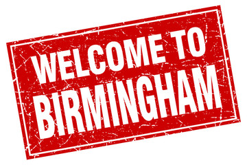 Birmingham red square grunge welcome to stamp