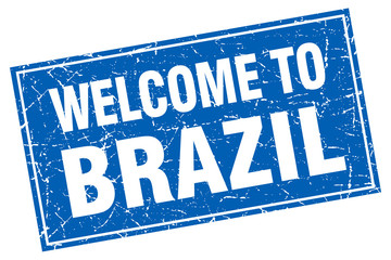 Brazil blue square grunge welcome to stamp