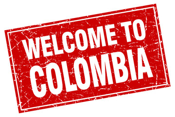 Colombia red square grunge welcome to stamp