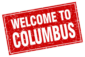 Columbus red square grunge welcome to stamp