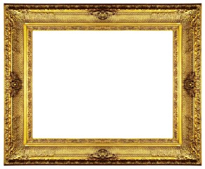 Chipped vintage gold ornate frame. Isolated on white