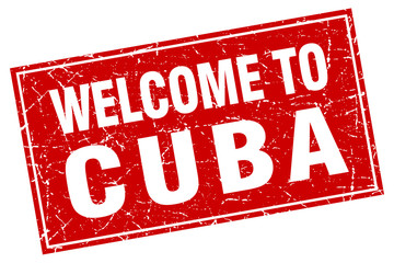 Cuba red square grunge welcome to stamp