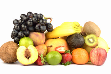 Assortment of exotic fruits isolated on white