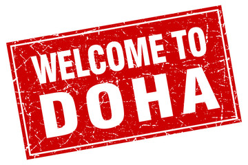 Doha red square grunge welcome to stamp