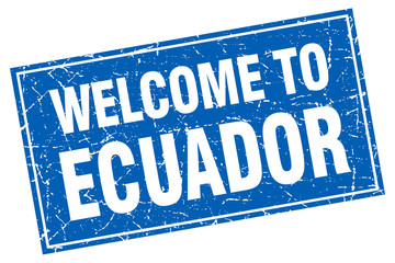 Ecuador blue square grunge welcome to stamp