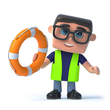 3d Health and safety worker offers a life ring