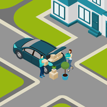 People moving From House Isometric Banner 
