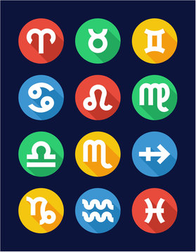 Zodiac Icons Flat Design Circle
