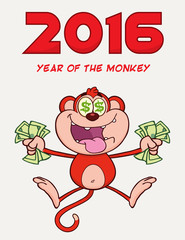 Rich Red Monkey Character Jumping With Cash Money and Dollar Eyes