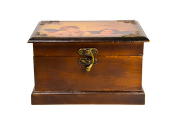 Beautiful brown wooden box with two angels