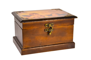 Beautiful brown wooden box with two angels