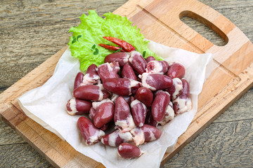 Raw chicken hearts