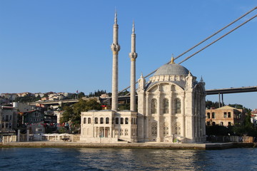 Fototapeta na wymiar Ortakoy Mosque and Bosphorus Bridge in Istanbul Turkey