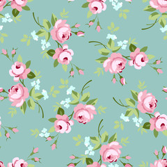 Seamless floral pattern with little pink roses
