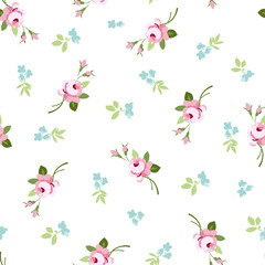 Seamless floral pattern with little flowers pink roses