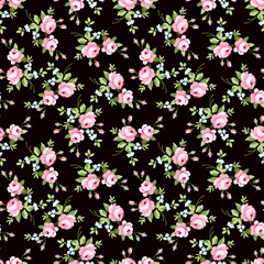 Fototapeta na wymiar Seamless floral pattern with little pink roses