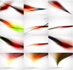 Abstract background set, blurred wave templates. Vector