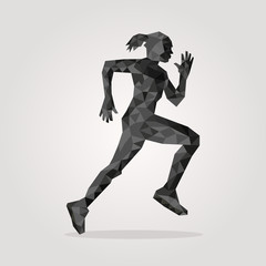 Fototapeta na wymiar polygonal runner on gray background