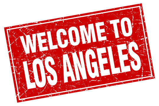 Los Angeles red square grunge welcome to stamp