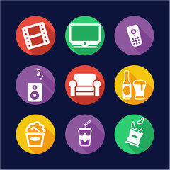 Naklejka premium Movie Night Icons Flat Design Circle