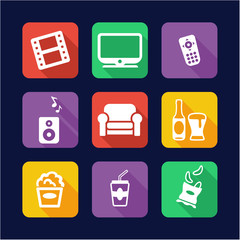 Movie Night Icons Flat Design 