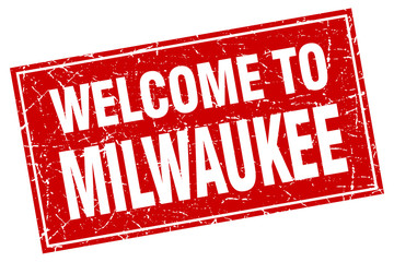 Milwaukee red square grunge welcome to stamp