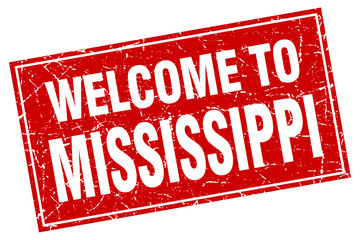 Mississippi red square grunge welcome to stamp