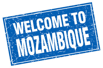 Mozambique blue square grunge welcome to stamp